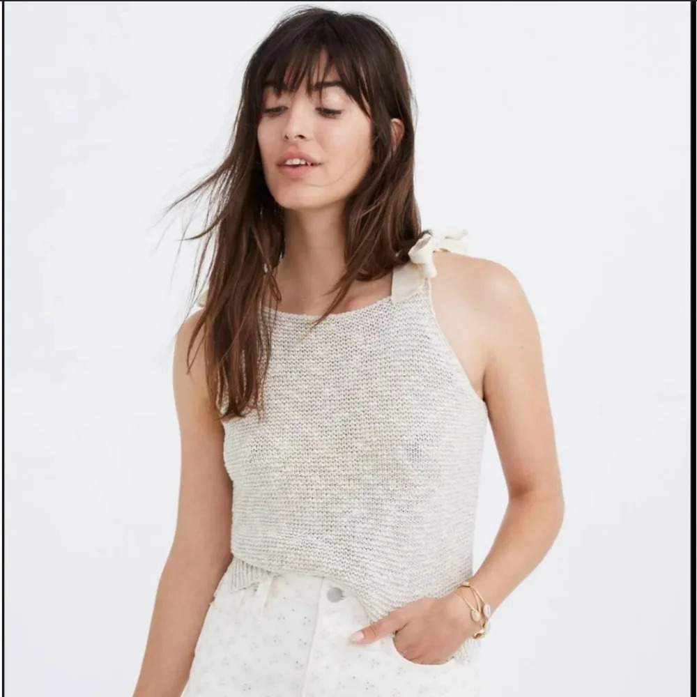 Madewell, Highgate Tie Strap Sweater Tank, Cream/Tan,‎ Size Small